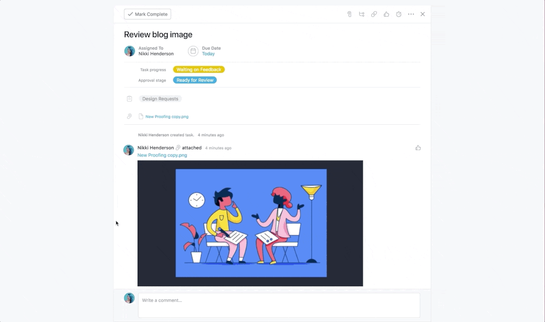 GIF of image proofing workflow in Asana