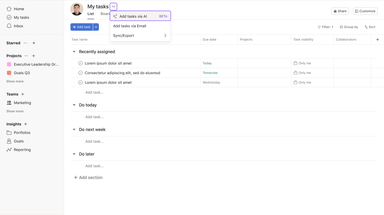 Smart import in my tasks