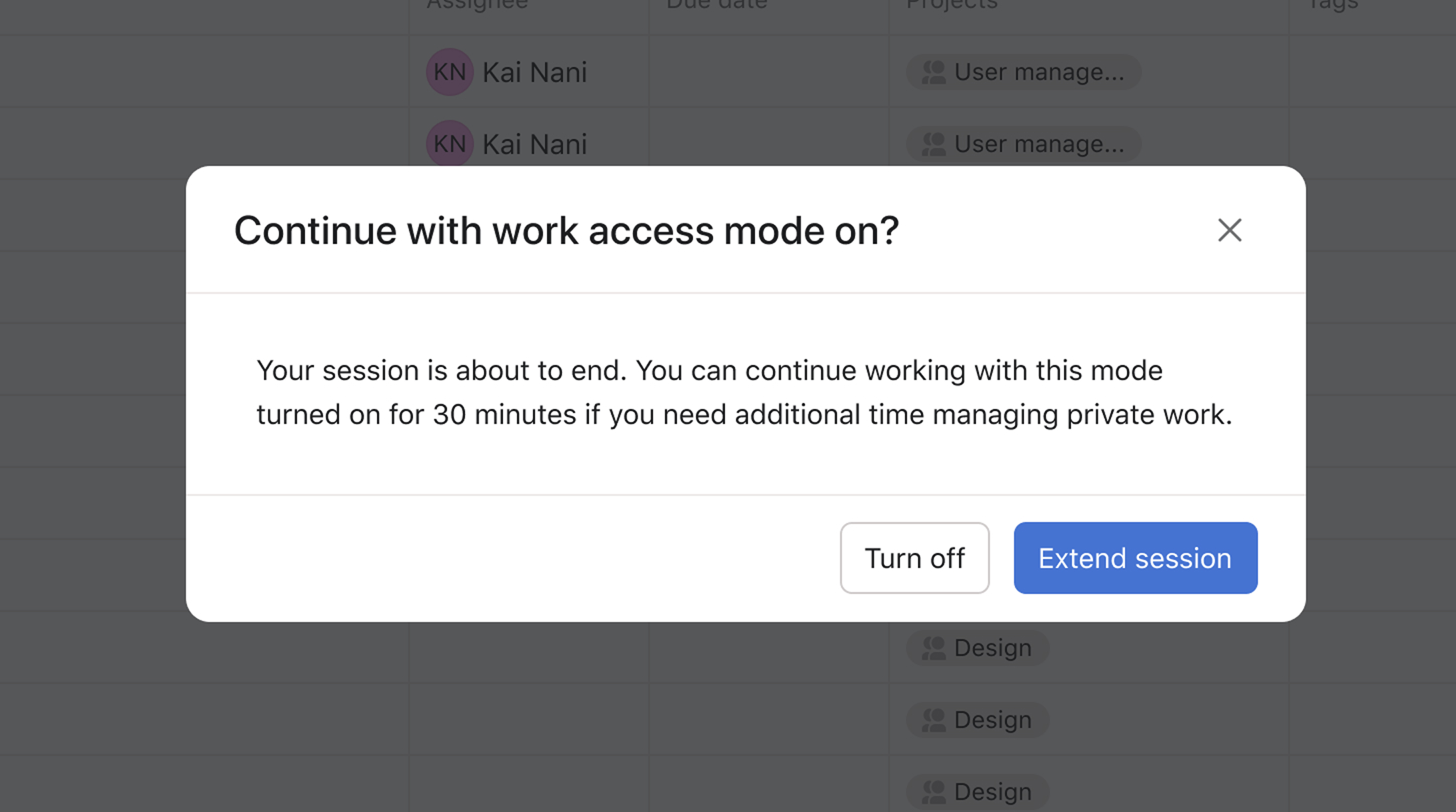 Extend session popup