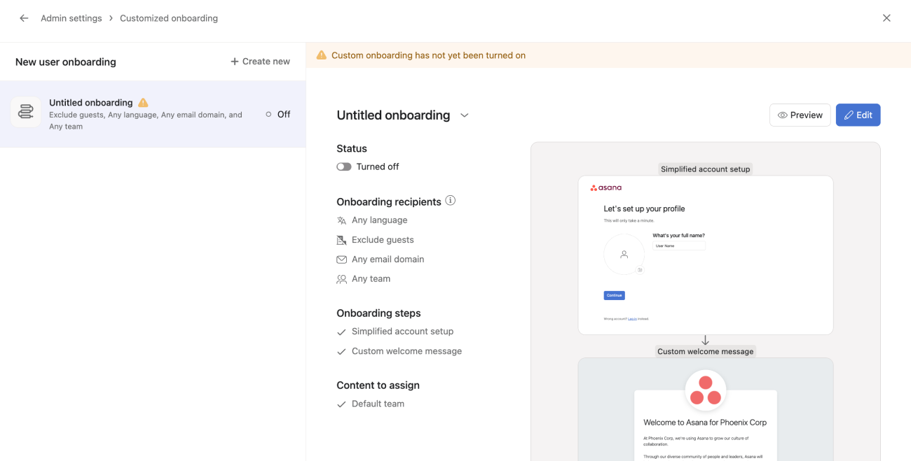 Anteprima dell’onboarding personalizzato