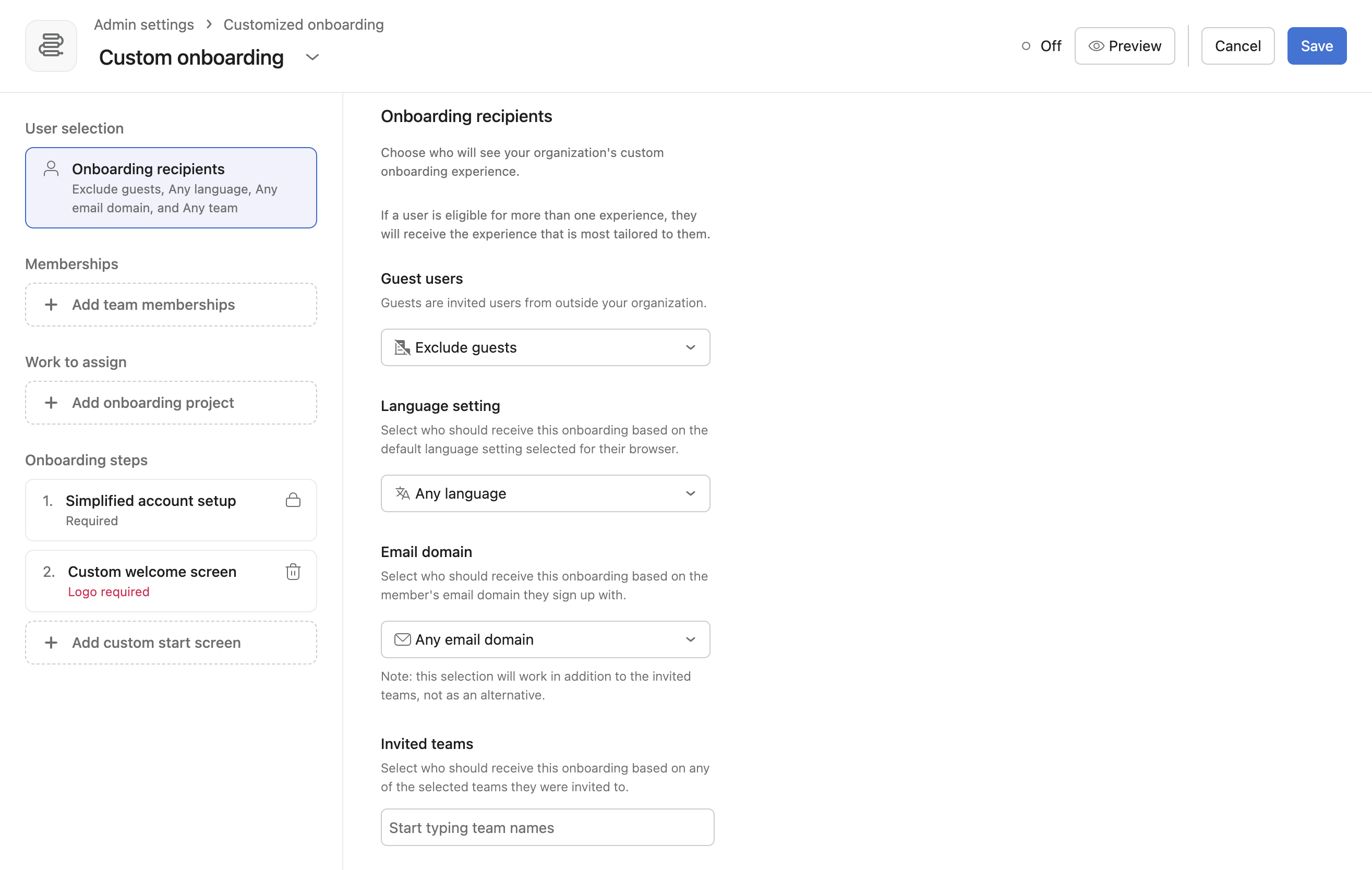 Passaggi di onboarding personalizzati