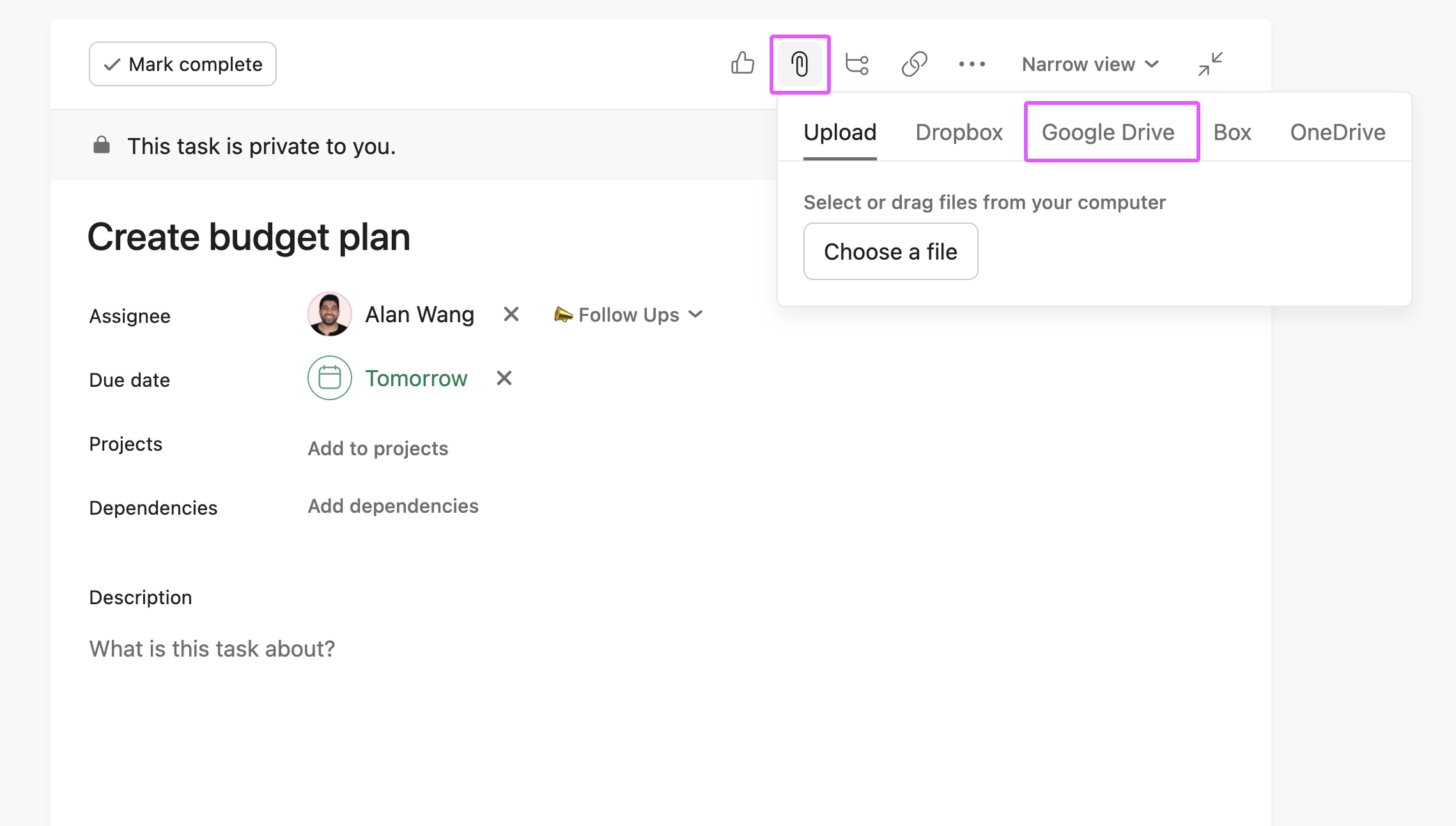 Attach via Google Drive
