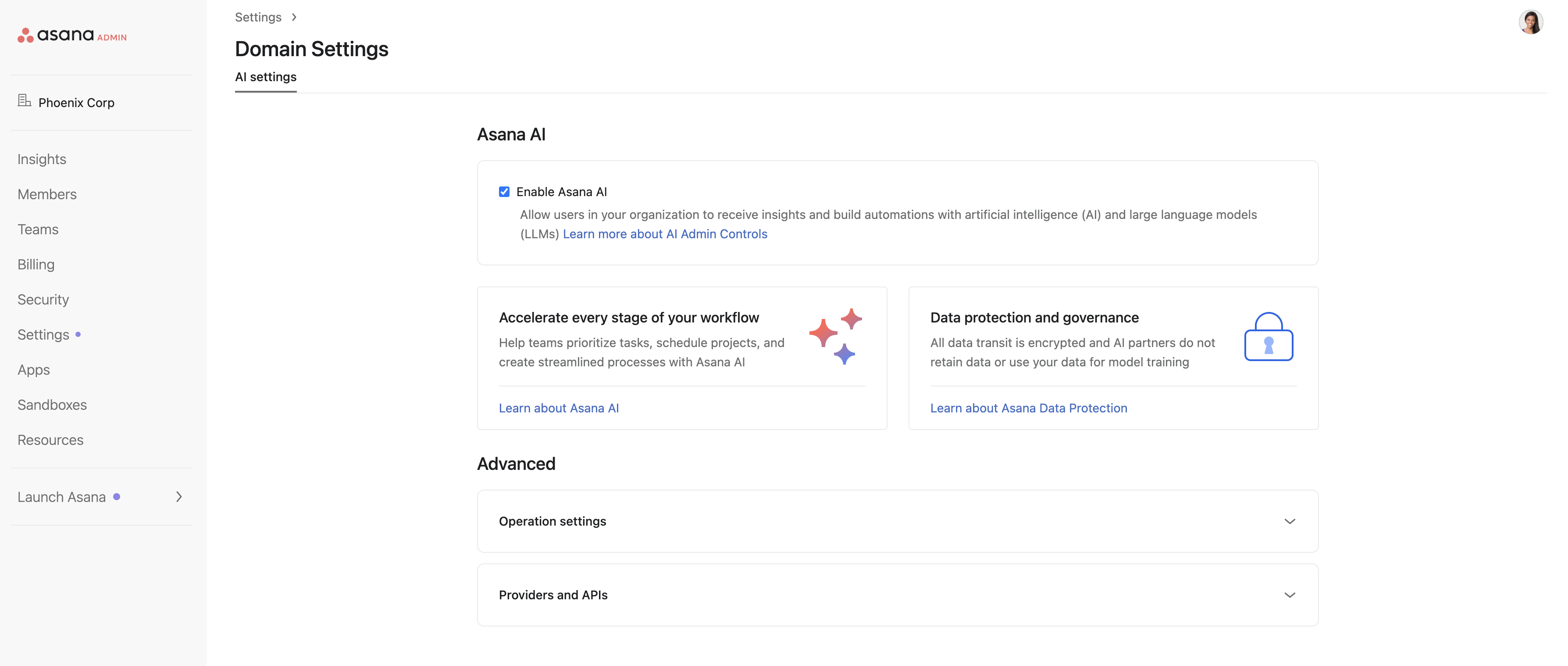 Asana AI を有効化または無効化する