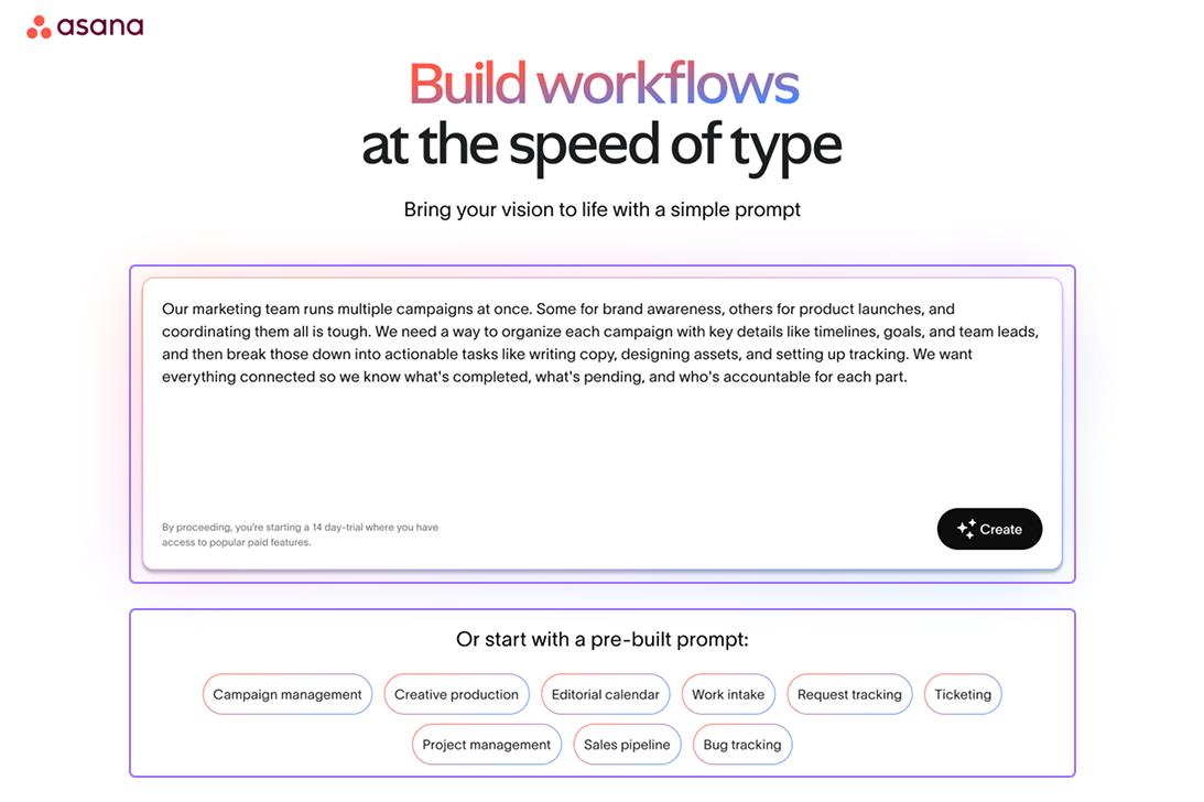 Build workflows landing page