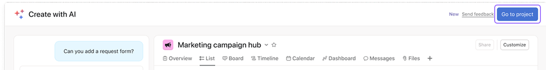 Go to project button