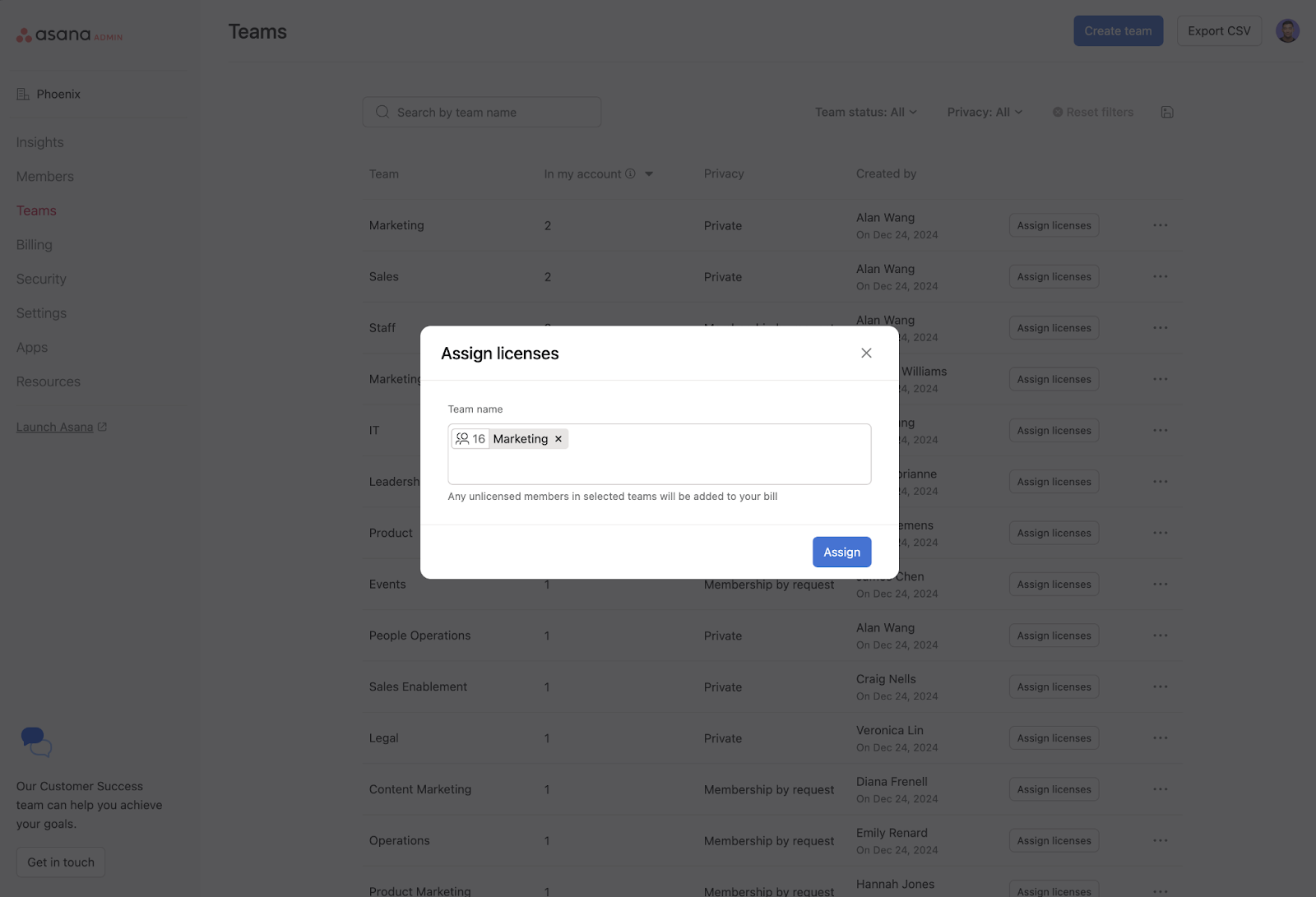 Bulk assign licences