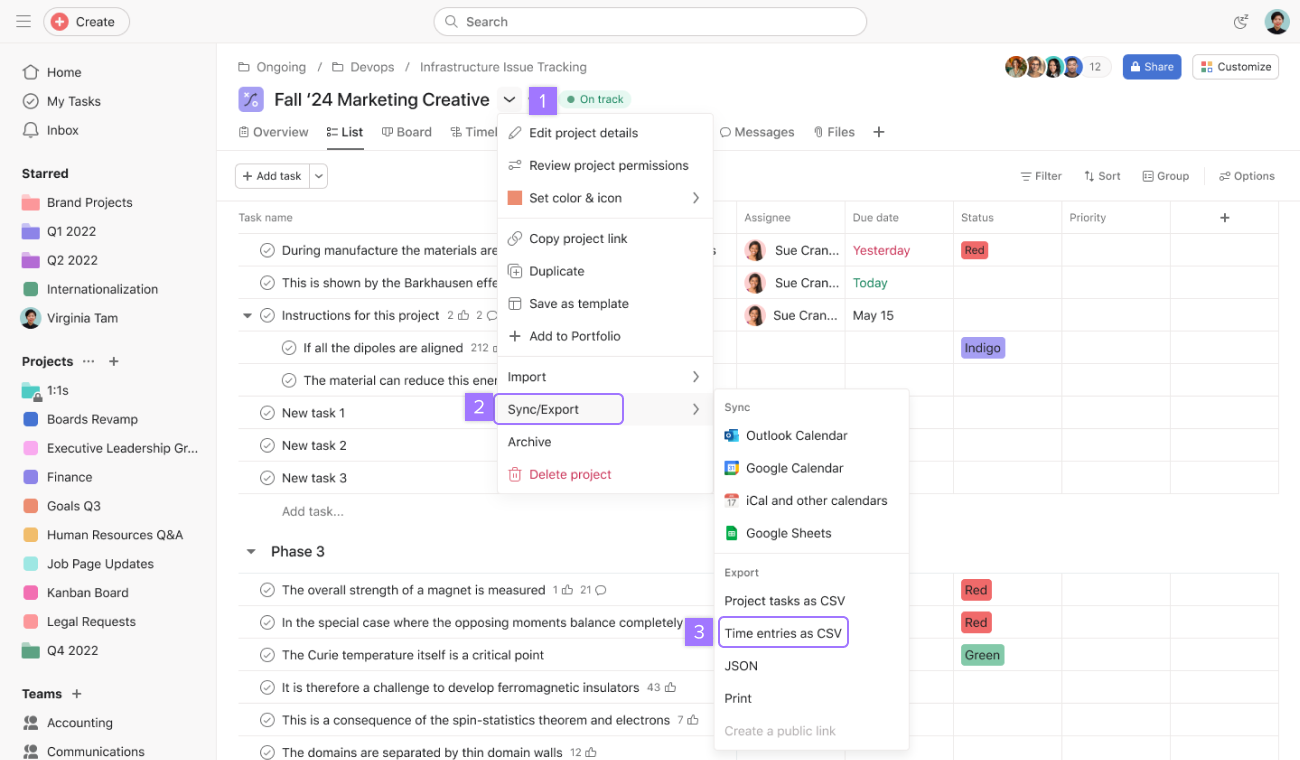 Export time entries as CSV