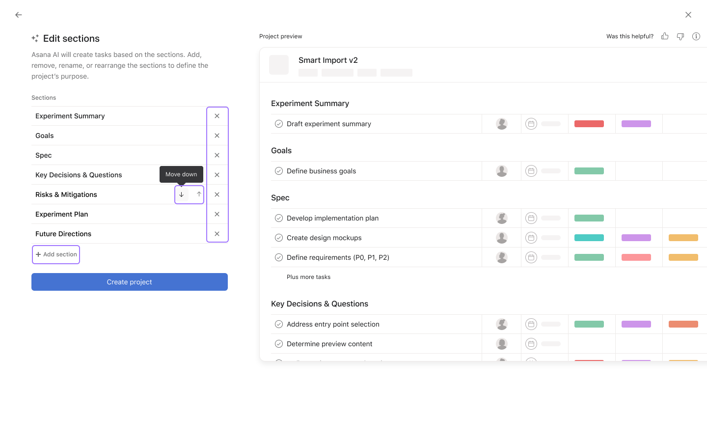 Edit sections in smart import