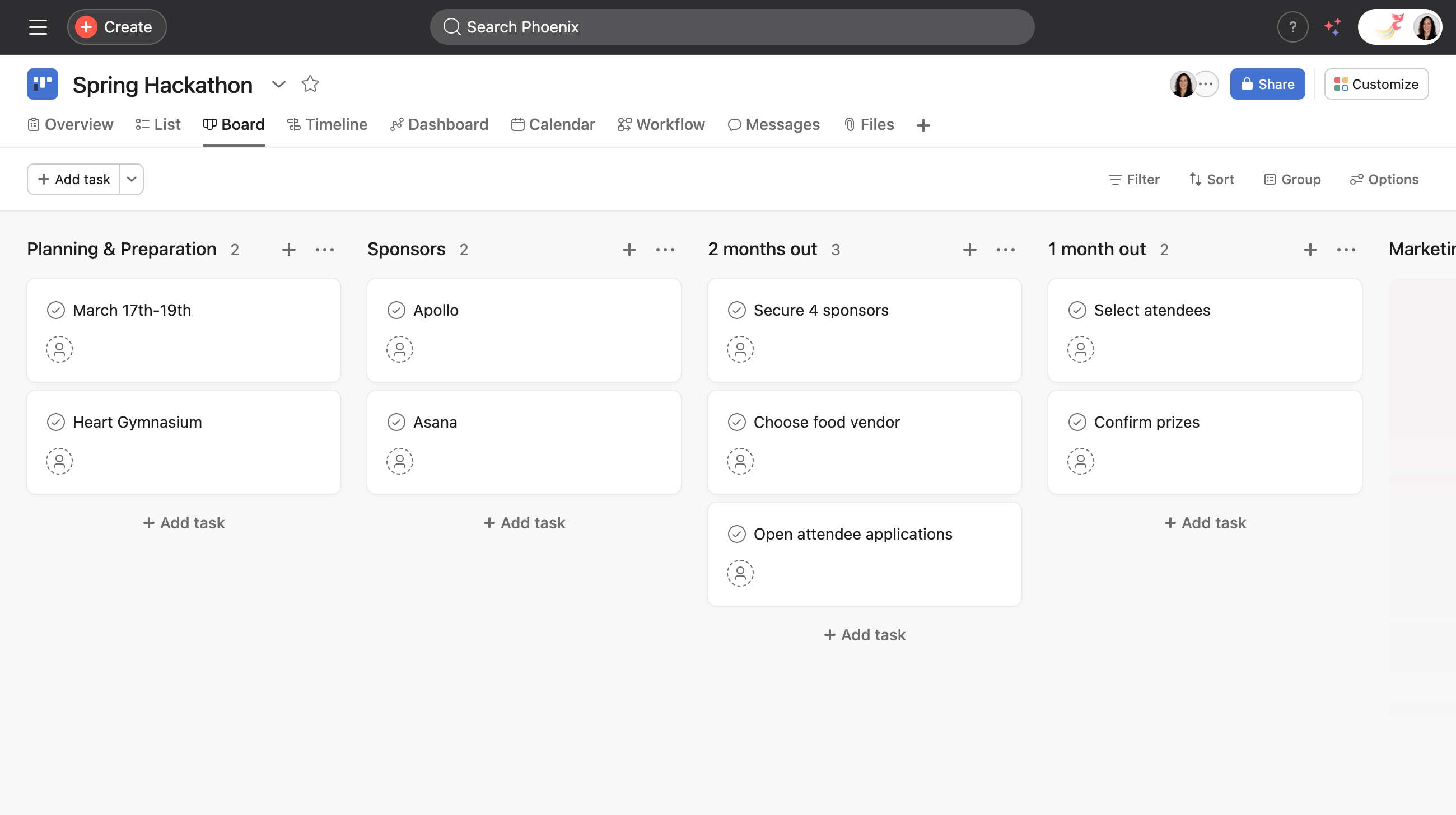 Planning Campus events in Asana
