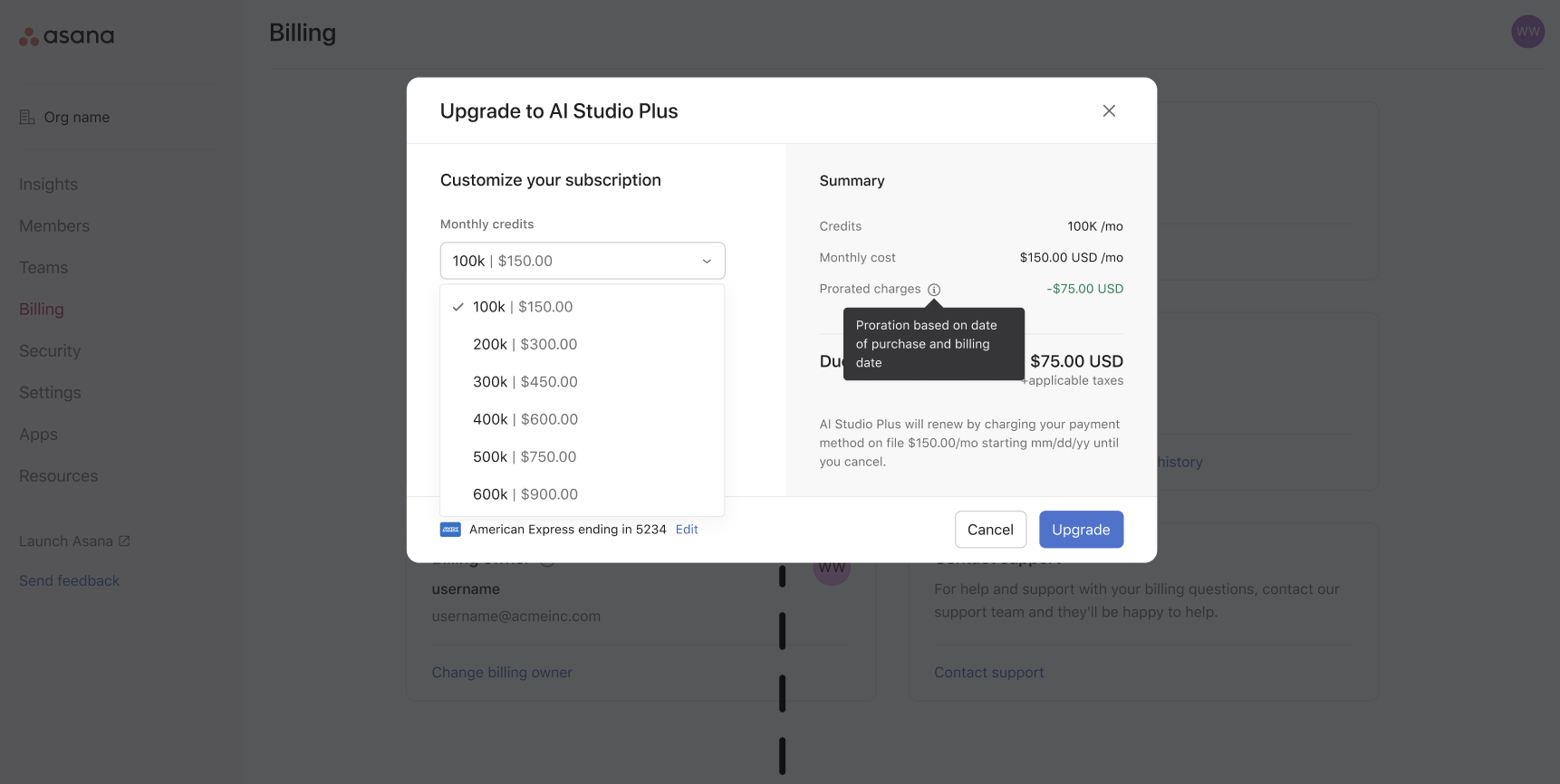 Select the credit package