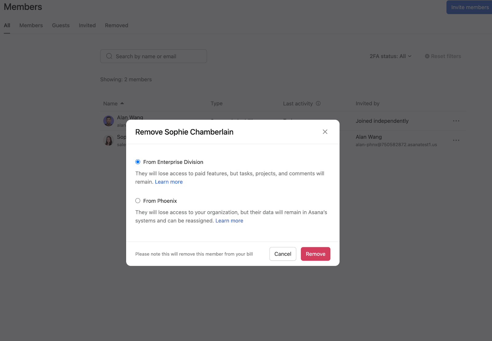 Options de suppression