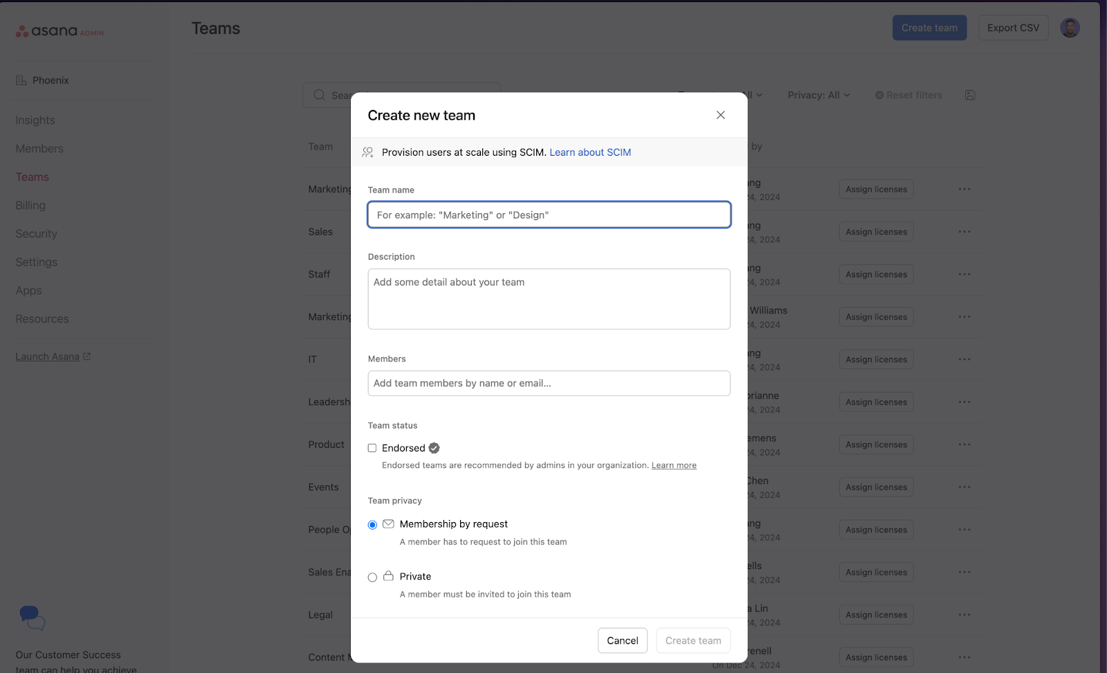 Adicionar nova equipe
