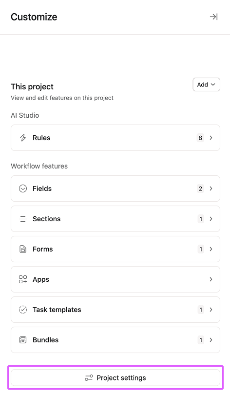 Project settings