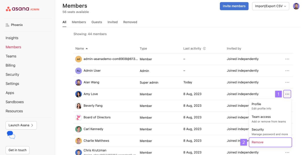 Remove members