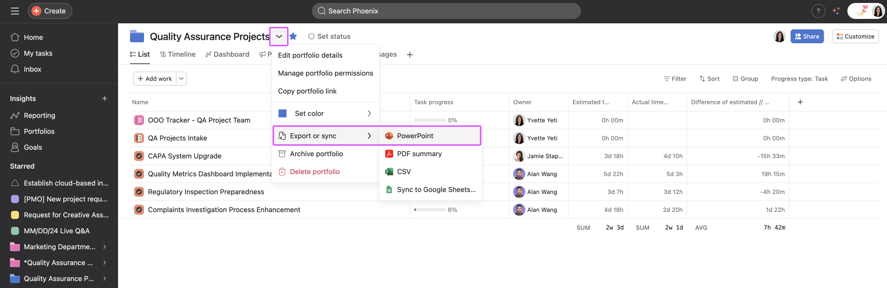 Exporter ou synchroniser – PowerPoint