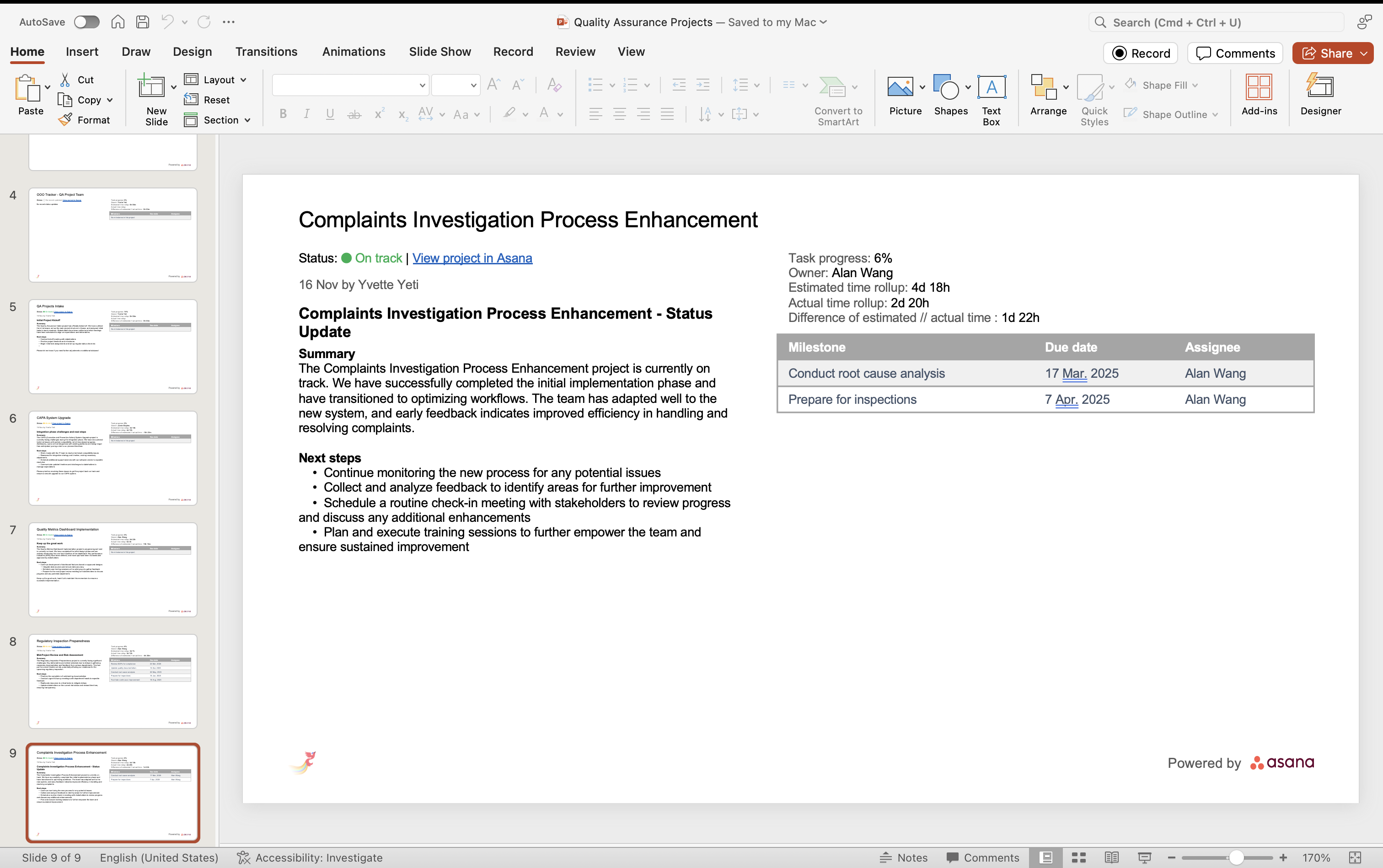 Exported portfolio viewed in PowerPoint