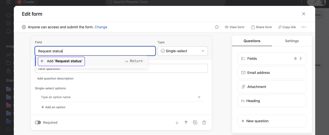 Add a new custom field from a form