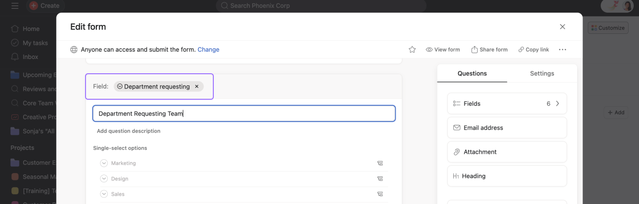Connected field in form
