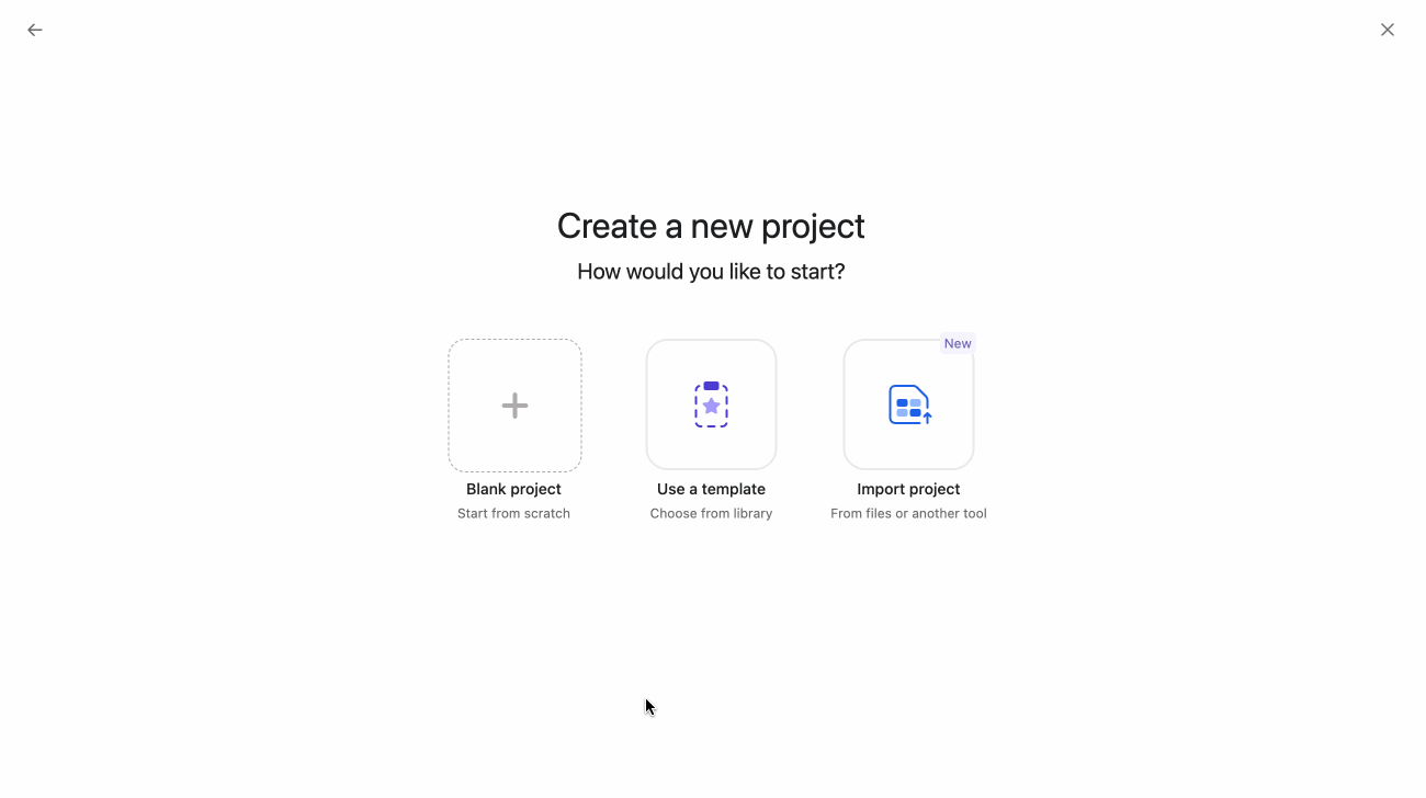 &nbsp;»></img></p> <ol><li>Cliquez sur le bouton <strong>Créer</strong> en haut à gauche de votre instance Asana et sélectionnez <strong>Projet</strong></li><li>Sélectionnez <strong>Projet vierge</strong></li><li>Saisissez le titre de votre projet sous <strong>Nom du projet</strong></li><li>Sélectionnez <strong>Configurer</strong>&nbsp;<strong>avec l’IA Asana</strong></li><li>Cliquez sur <strong>Générer un aperçu</strong></li><li>Si l’aperçu vous convient, cliquez sur <strong>Créer un projet</strong>. Si ce n’est pas le cas, sélectionnez <strong>Réessayer</strong></li></ol> <p><a href=