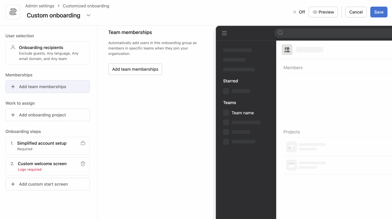 Benutzerdefinierte Onboarding-Mitgliedschaften