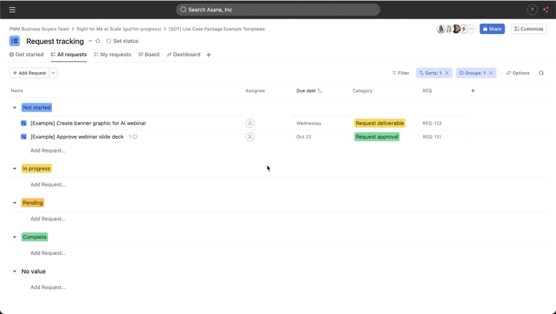 Imagen de la pestaña de informes de Asana