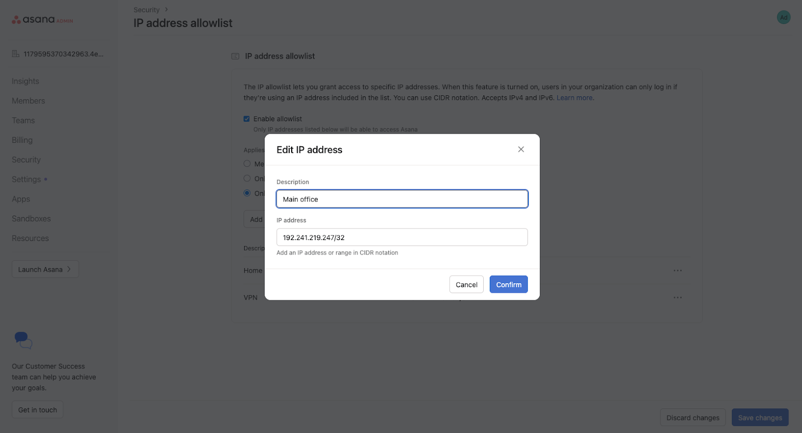 Configurações da lista de permissões