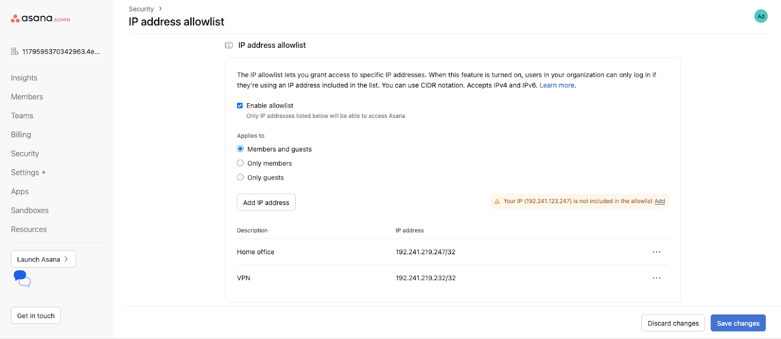 Ative a lista de permissões de IP