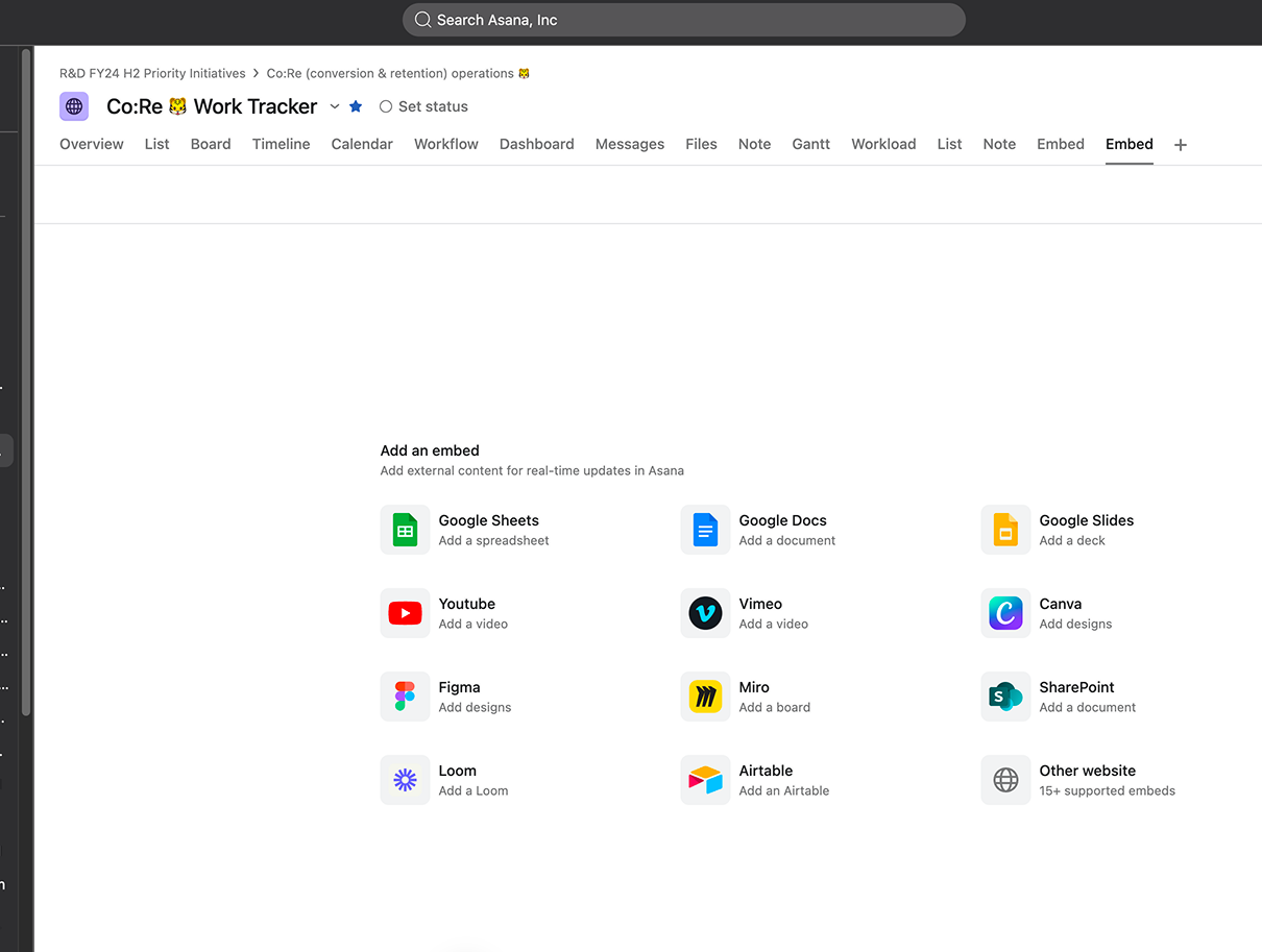 Embed project view
