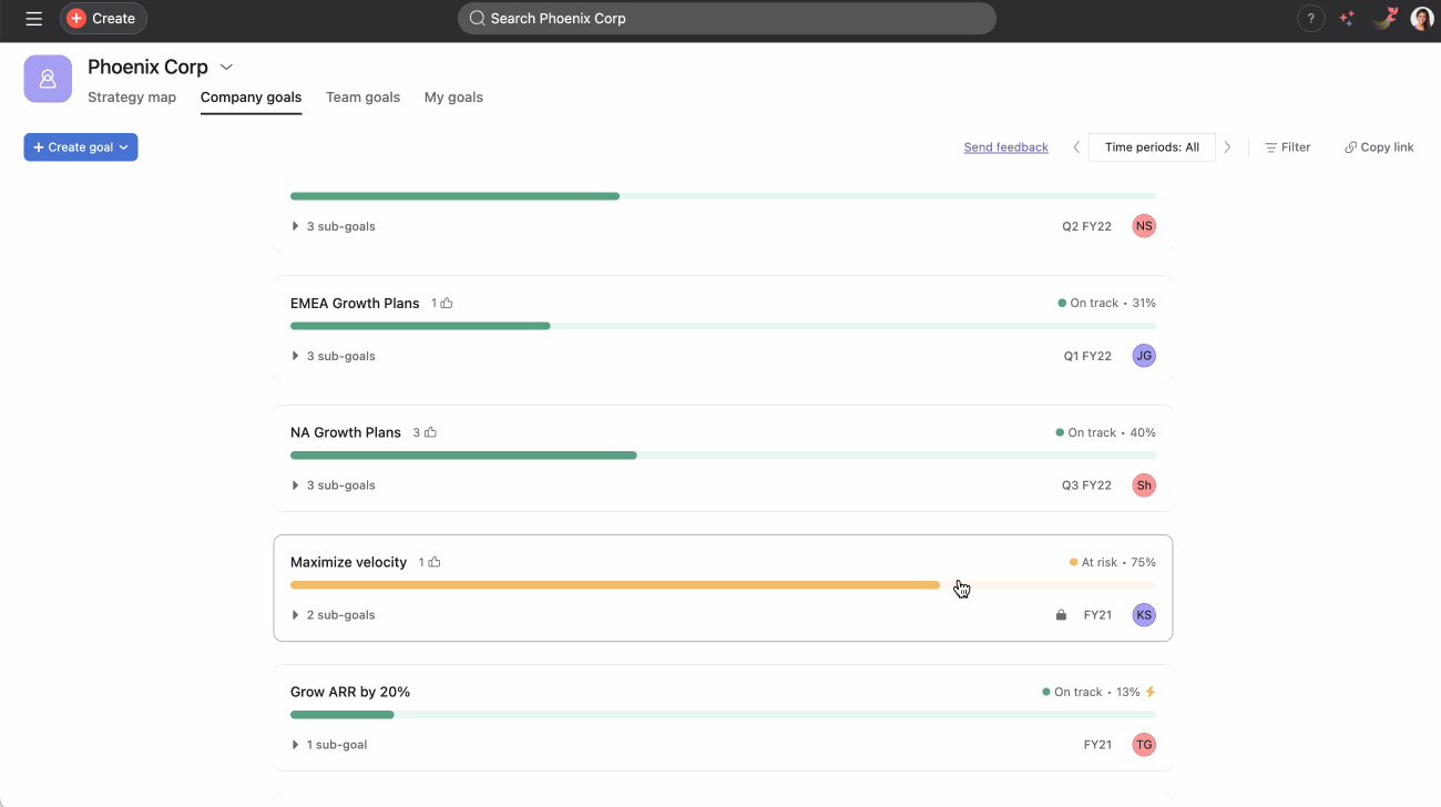 Edit a goal's privacy