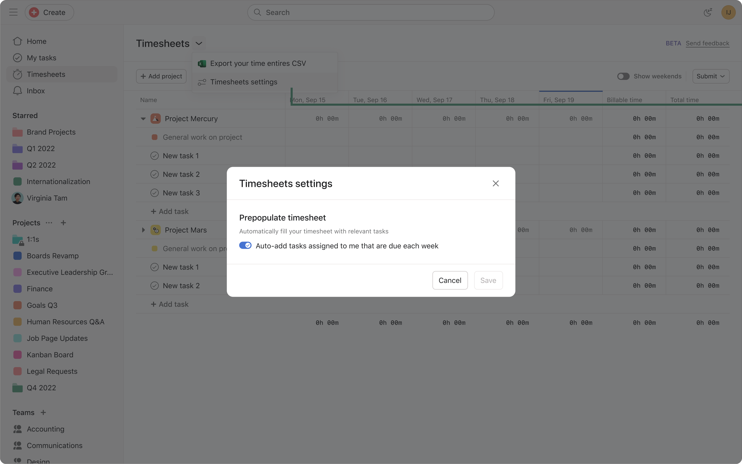 Pre-populate timesheets