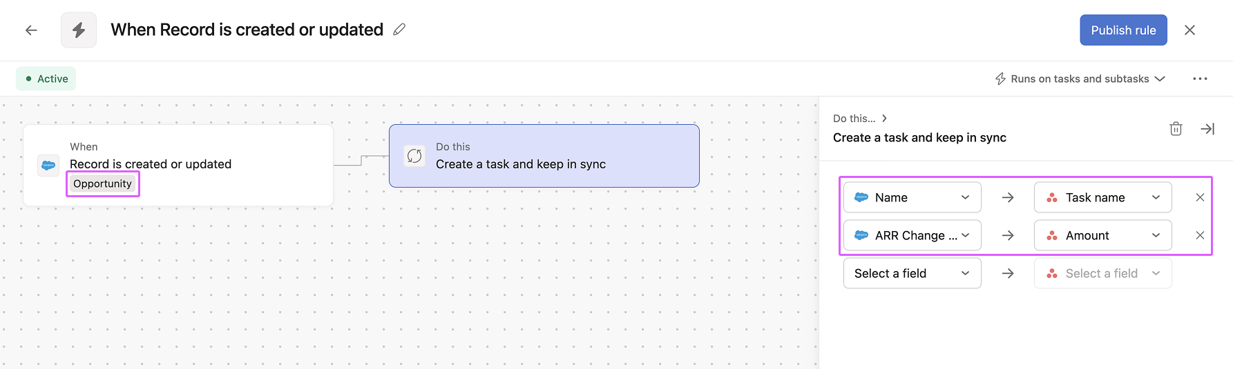 Salesforce in Asana trigger and actions